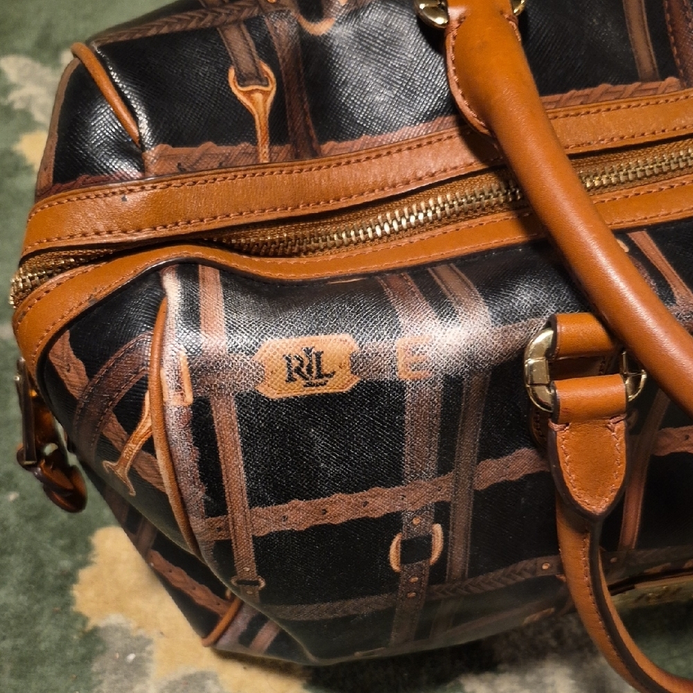 Ralph Lauren Black & Brown Patterned Leather-Trim Hobo Bag - Picture 8 of 16